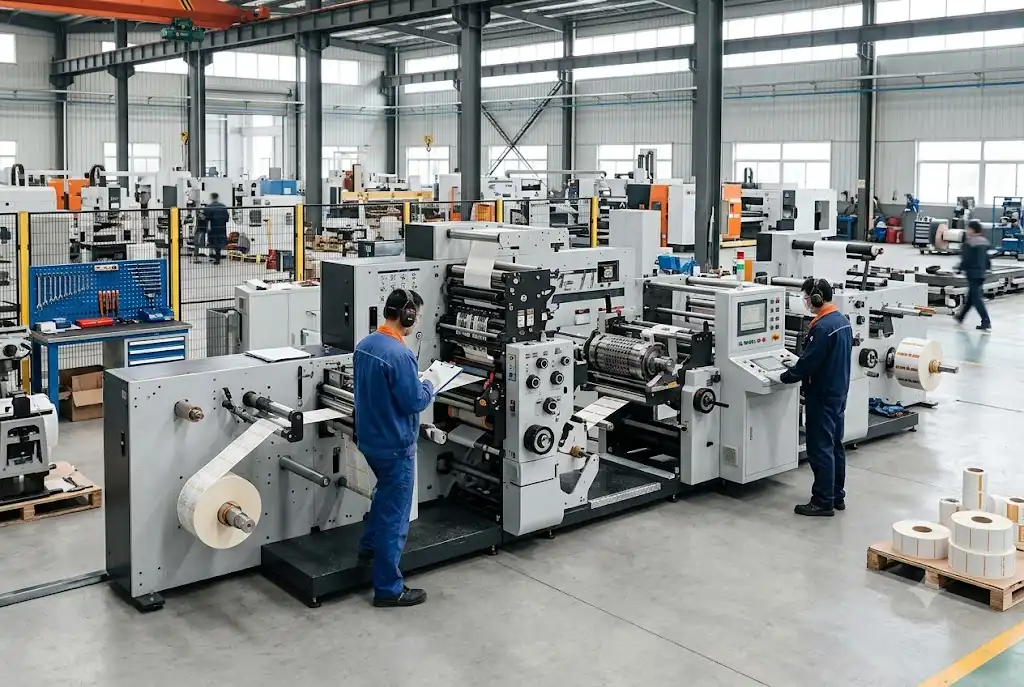 Hebei Wanjie Machinery Technology label printing machinery inside a modern industrial factory