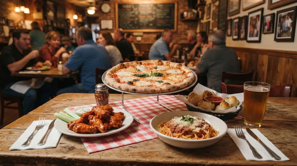 Hubies restaurant menu featuring pizza wings pasta and Italian-American dishes