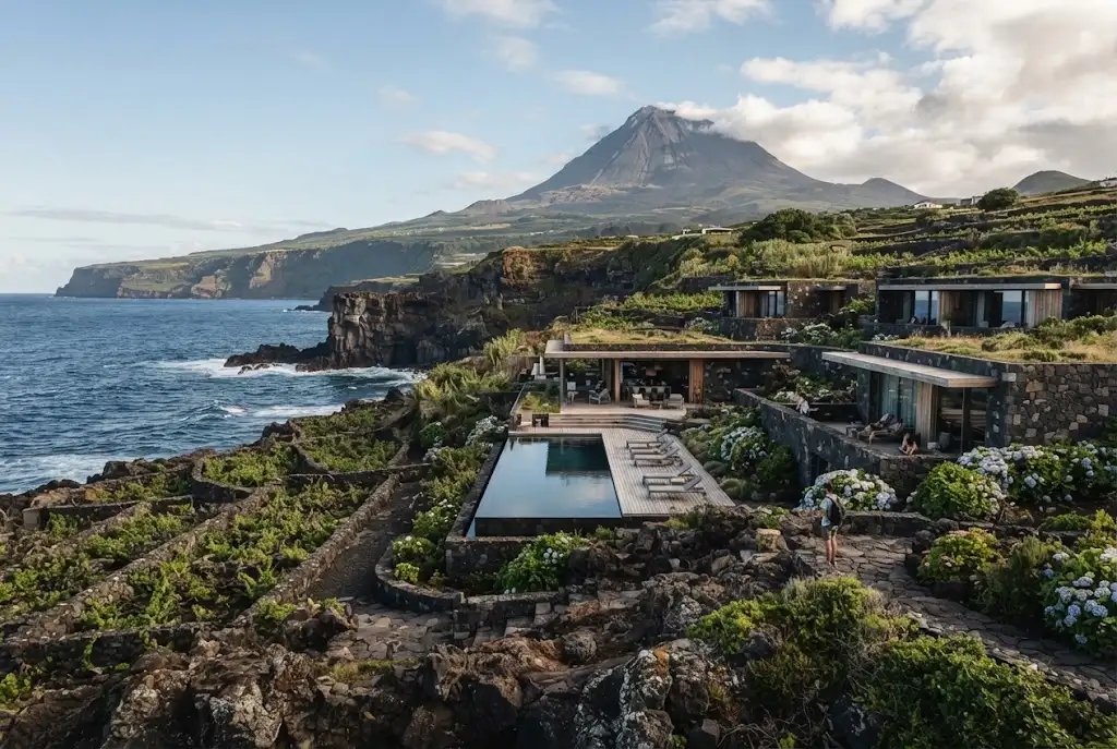 Pico Island hotels surrounded by volcanic landscapes and Atlantic scenery