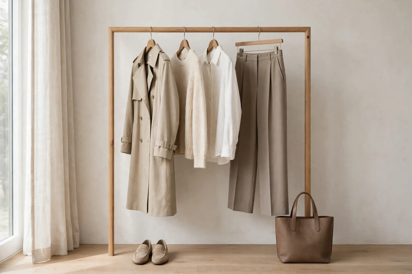 How to build a capsule wardrobe — a tidy clothing rail with a small curated collection of neutral garments